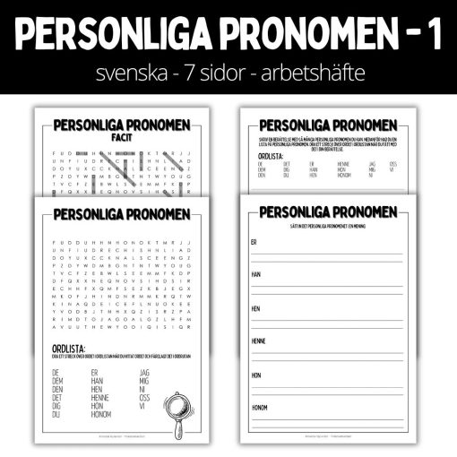Personliga pronomen - 1 – 7 sidor – arbetshäfte