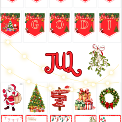 God Jul/Merry Christmas (vimplar, mallar till tipspromenad, bilder att färglägga)