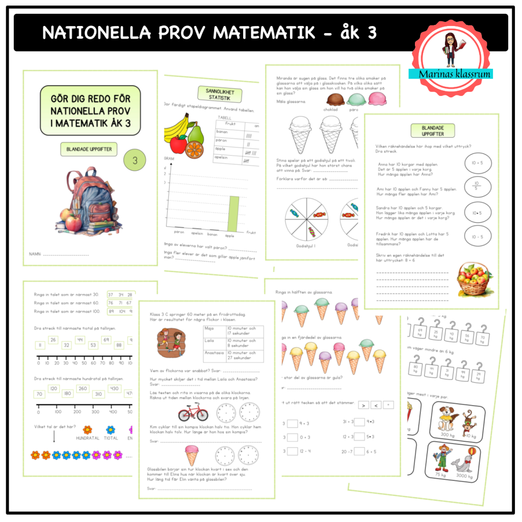 Nationella prov matematik åk 3 blandade uppgifter Teach Academy