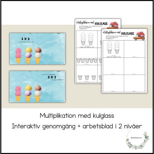 Multiplikation med kulglass - interaktiv genomgång + arbetsblad i 2 nivåer