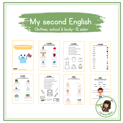 My second English- häfte som tränar på "Clothes, school, body".