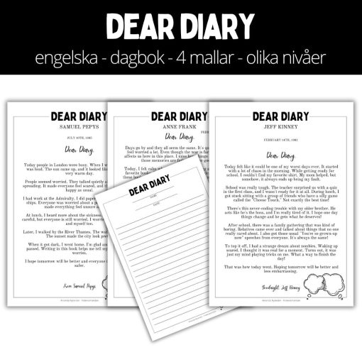 Dear diary - engelska - dagbok - 4 mallar - olika nivåer