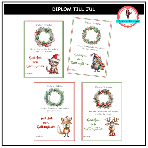 Diplom till jul - djur
