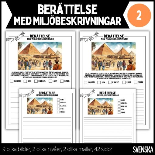 Berättelse med miljöbeskrivningar - 2 - 2 nivåer - 42 sidor
