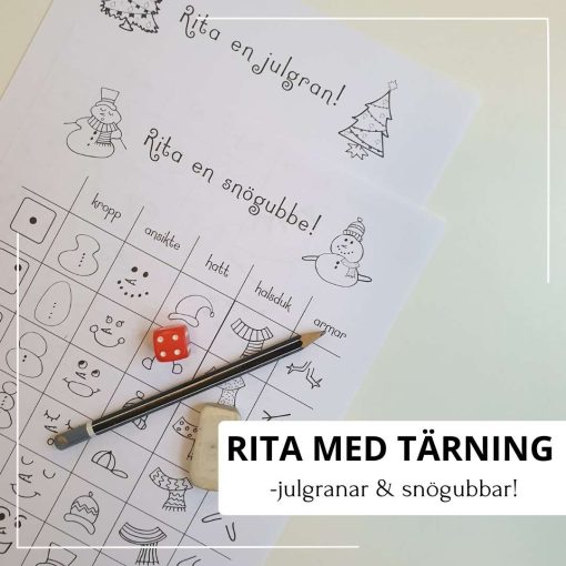 Rita med tärning - snögubbar och julgranar