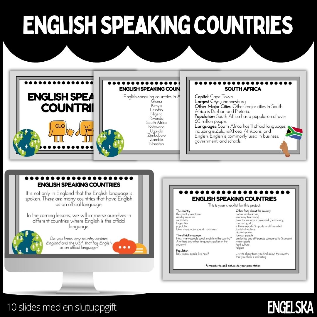 English speaking countries - presentation och uppgift | Teach Academy