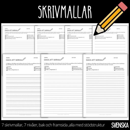 Skrivmallar - 7 nivåer, 14 sidor