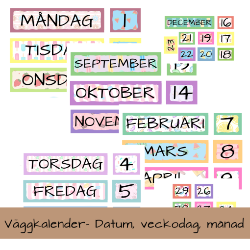 Väggkalender - Datum, veckodag, månad