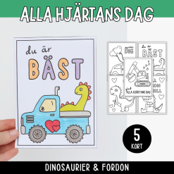 Alla hjärtans dags - kort, fordon och dinosaurier