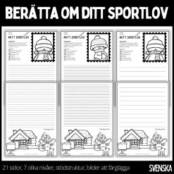 Berätta om ditt sportlov - skrivmallar - 7 nivåer, 21 sidor - bilder att färglägga