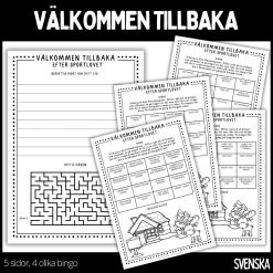 Välkommen tillbaka - efter sportlovet - 5 sidor - innehåller 4 olika bingon
