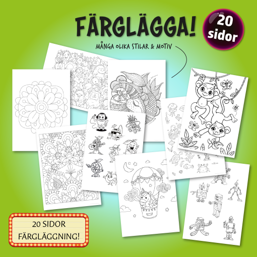 Färglägga - 20 olika motiv!