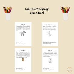 Läs, rita och färglägg djur A - Ö