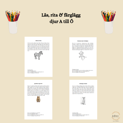 Läs, rita och färglägg djur A - Ö