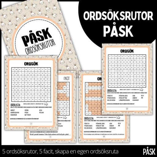 Ordsöksrutor - påsktema - arbetshäfte på 10 sidor