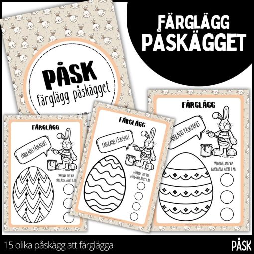 Färglägg påskägget - påsktema - 15 färgläggningssidor
