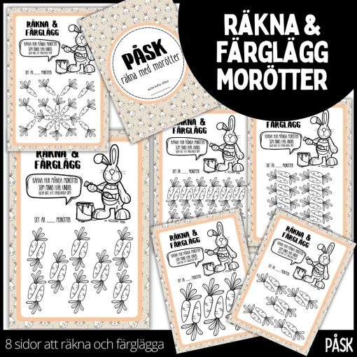 Räkna och färglägg - räkna med morötter - Påsk