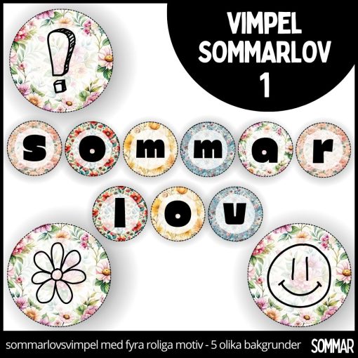 Vimpel sommarlov - sommar 1 - 5 olika mönster