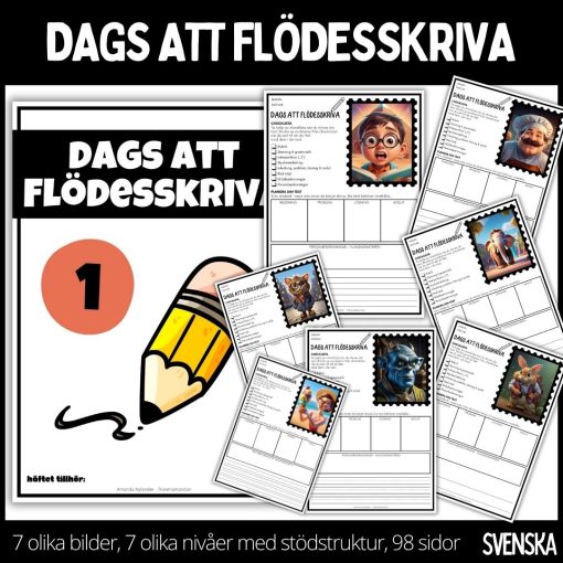 Dags att flödesskriva - 1 - 7 olika nivåer, 7 olika illustrationer, 98 sidor