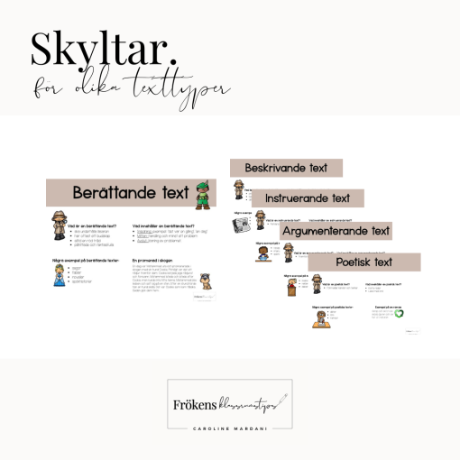 Skyltar för olika texttyper