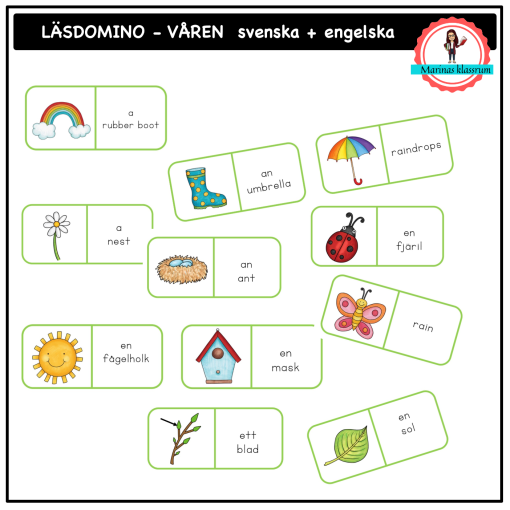 Läsdomino - våren - svenska + engelska