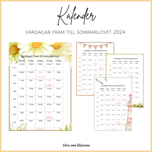 Vardagar fram till sommarlovet 2024
