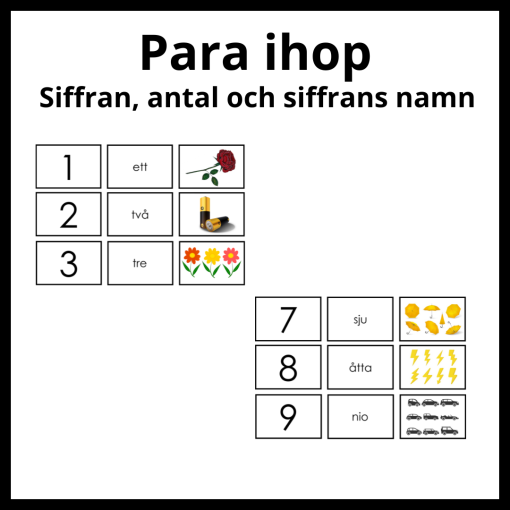Para ihop siffran, antal och siffrans namn