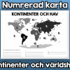 Numrerad karta - Kontinenterna och världshaven