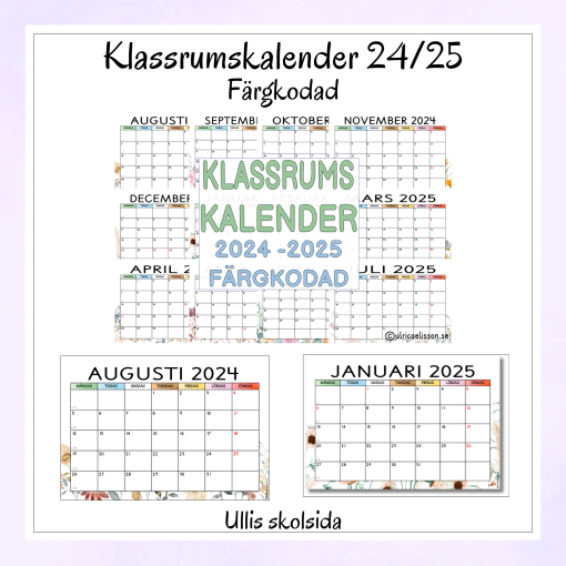 Klassrumskalendern 24/25 Färgkodade veckodagar