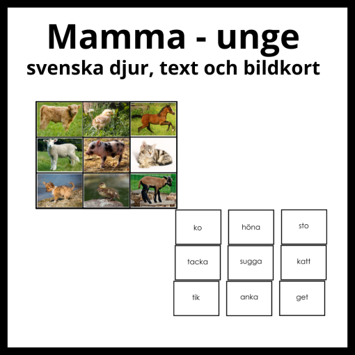 Mamma - unge svenska djur, bild och textkort