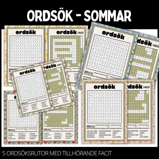 Ordgömmor – svår - 5 st med facit – sommar – 1