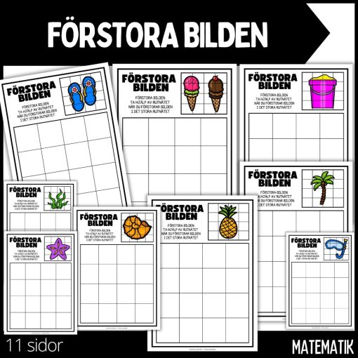 Förstora bilden - rita & färglägg - 11 sidor