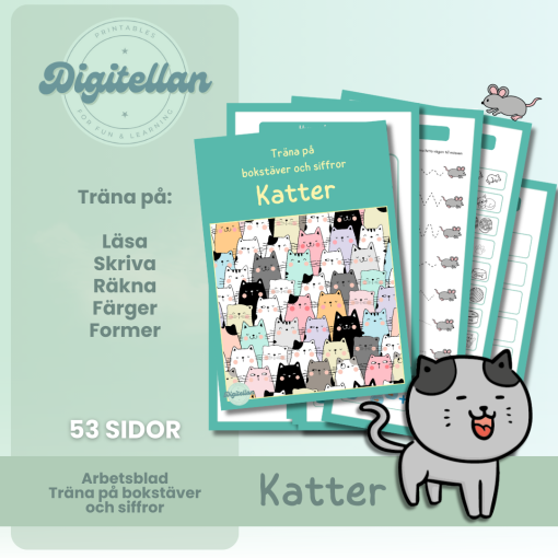 Arbetshäfte bokstäver och siffror - Tema Katter