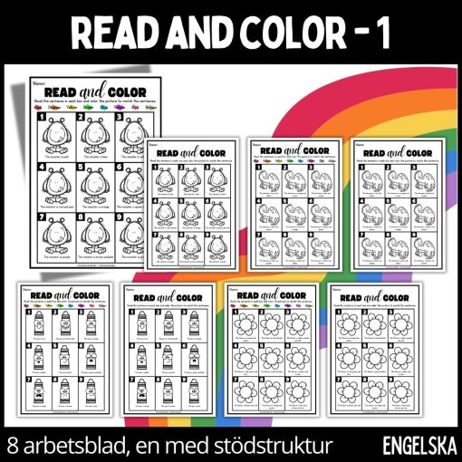 Read and color - lätt - 8 arbetsblad - 1