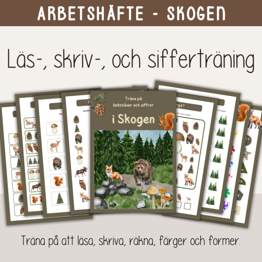 Arbetshäfte bokstäver och siffror - tema Skogen