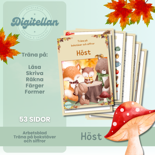 Arbetshäfte bokstäver och siffror - Tema Höst