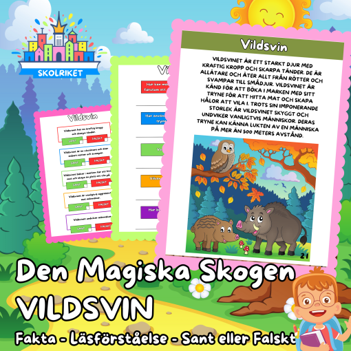 Den magiska skogen – VILDSVIN – Fakta – Läsförståelse – Sant eller Falskt