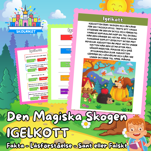 Den magiska skogen – IGELKOTT – Fakta – Läsförståelse – Sant eller Falskt
