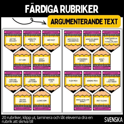 Färdiga rubriker - argumenterande text - 20 st