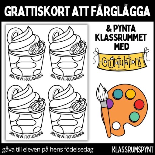 Födelsedagskort - färglägg, dekorera klassrummet, gåva vid födelsedag - 1
