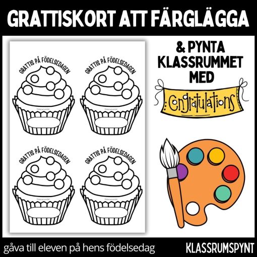 Födelsedagskort - färglägg, dekorera klassrummet, gåva vid födelsedag - 2