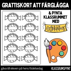 Födelsedagskort - färglägg, dekorera klassrummet, gåva vid födelsedag - 3