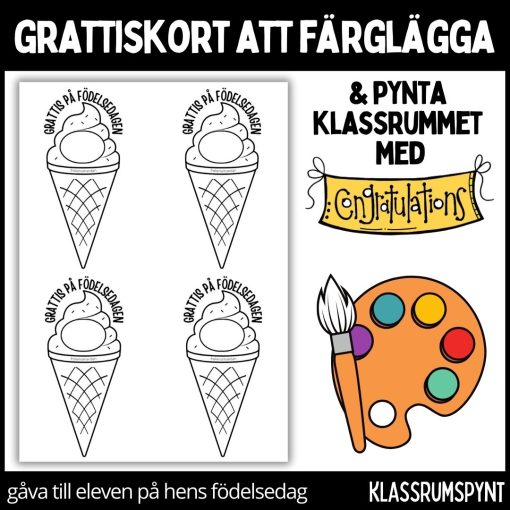 Födelsedagskort - färglägg, dekorera klassrummet, gåva vid födelsedag - 9