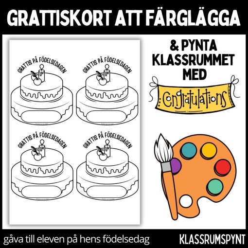 Födelsedagskort - färglägg, dekorera klassrummet, gåva vid födelsedag - 12