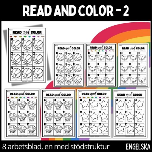 Read and color - lätt - 8 arbetsblad - 2
