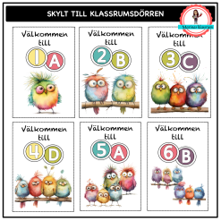 Skylt till klassrumsdörren