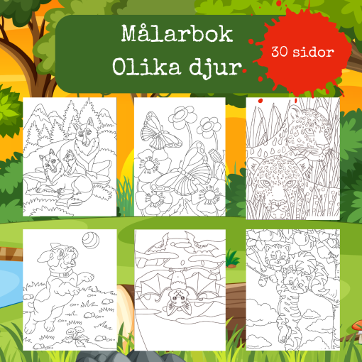 Målarbok djur 30 sidor