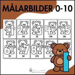 Målarbilder 0-10 med söta björnar