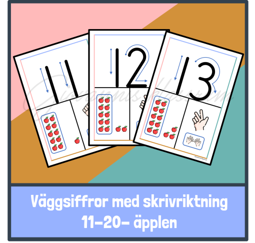 Väggsiffror med skrivriktning - äpplen (11-20)
