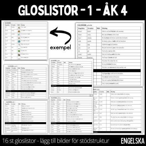 Gloslistor - redigeringsbara - åk 4